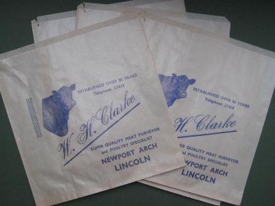 Clarke, Butchers, Lincoln. 5 bags -  select me for a larger image