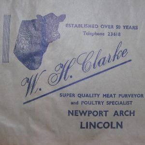 Clarke, Butchers, Lincoln. 5 bags -  select me for a larger image