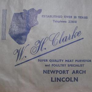 Clarke, Butchers, Lincoln, 5 shop bags -  select me for a larger image