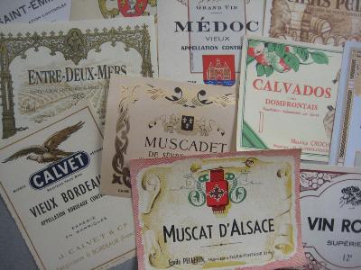 French wine bottle labels -  select me for a larger image
