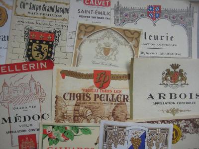 French wine bottle labels -  select me for a larger image