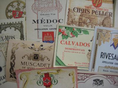 French wine bottle labels -  select me for a larger image