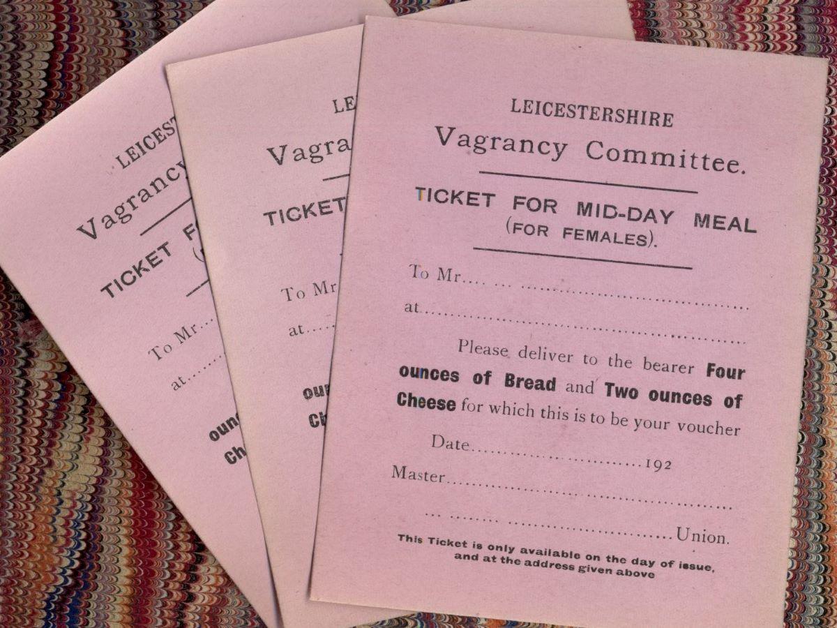 Poor Law vagrancy meal tickets -  select me for a larger image
