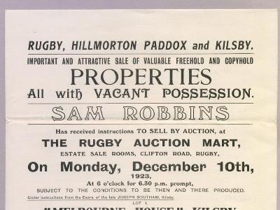 Rugby area, 1923 Auction sale -  select me for a larger image