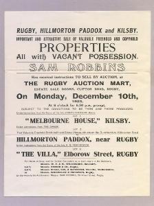 Rugby area, 1923 Auction sale -  select me for a larger image