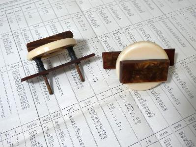 1940s drawer handles, 2 coloured -  select me for a larger image