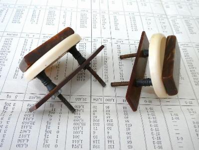 1940s drawer handles, 2 coloured -  select me for a larger image