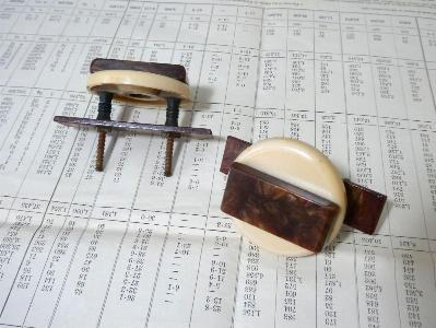 1940s drawer handles, 2 coloured -  select me for a larger image