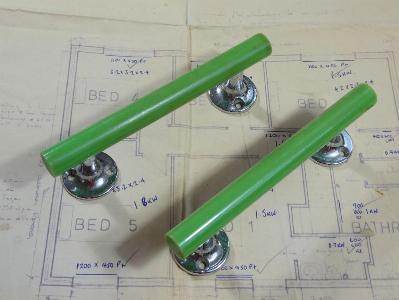 Handles & Ironmongery - Green and chrome pull handles, pair