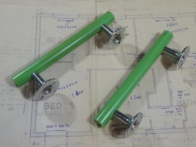 Green and chrome pull handles, pair -  select me for a larger image