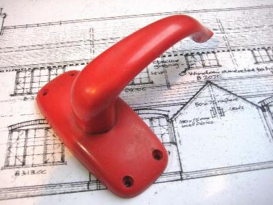 Handles & Ironmongery - Red lever handle, 1960s